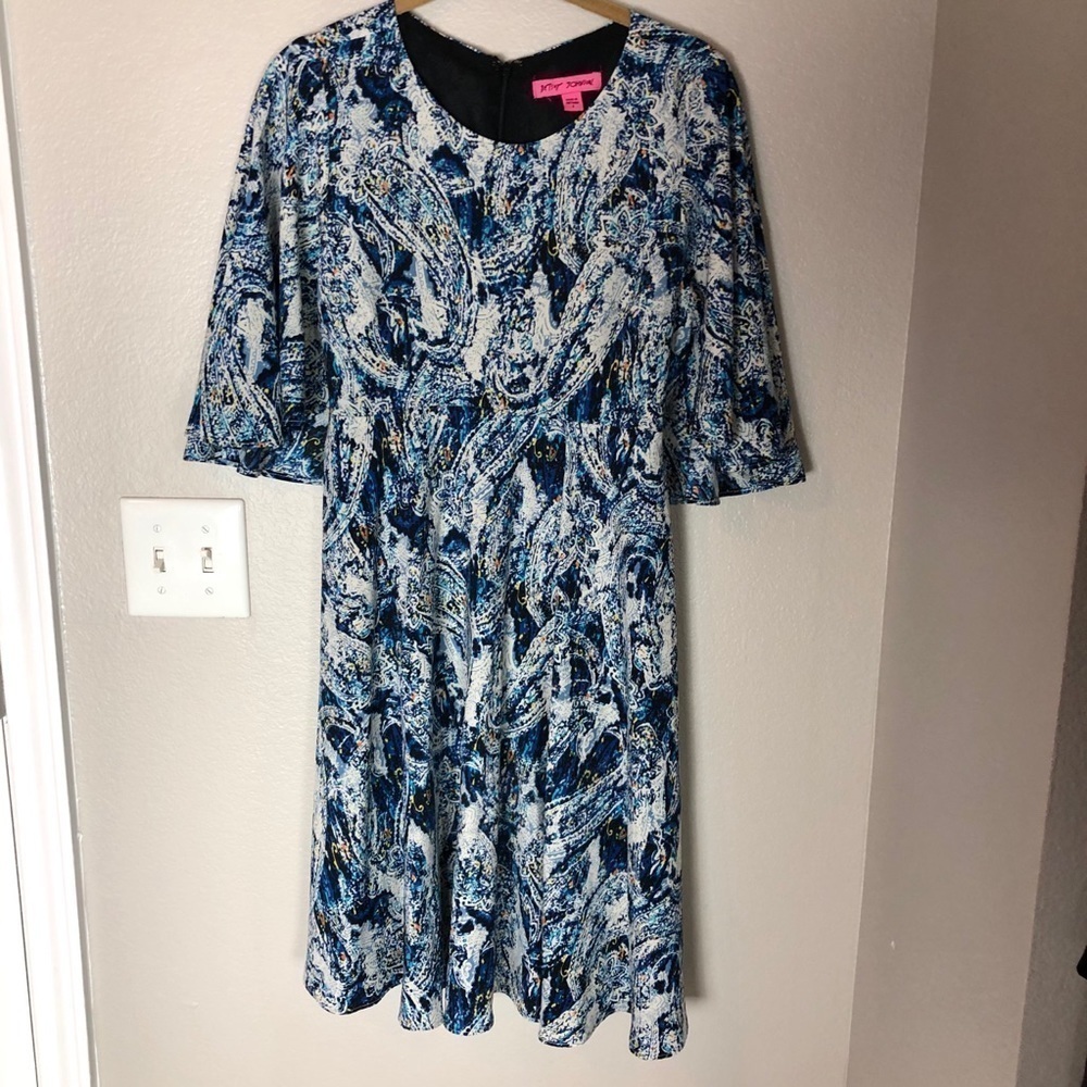 BETSEY JOHNSON Paisley Boho Blue Fit Flare Dress - Picture 2 of 6